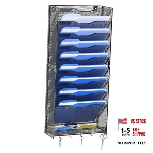 10 Tier Hanging Wall File Organizer Wall Mount Paper Document Folder 10 Pocket
