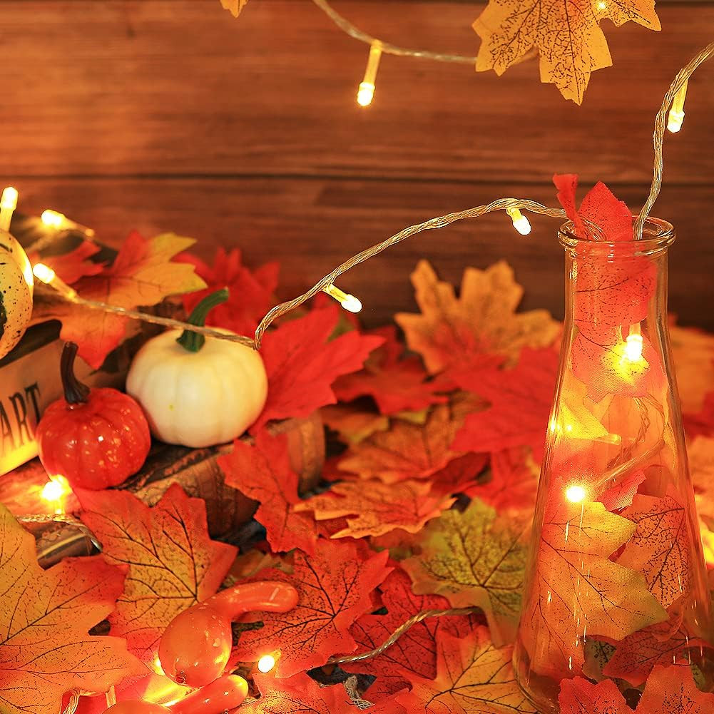 Artificial Fall Maple Leaves Bulk 300 Pcs Assorted Color Fake Autumn Leaves with
