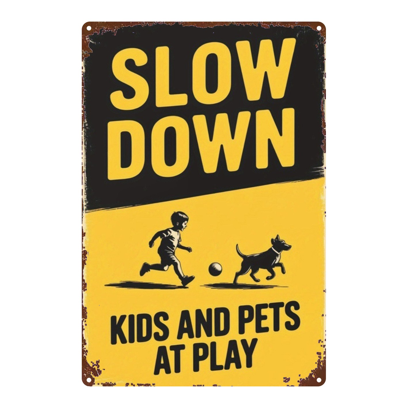 Vintage “Slow Down Kids Pets At Play” Metal Tin Sign Home Yard Safety Decor