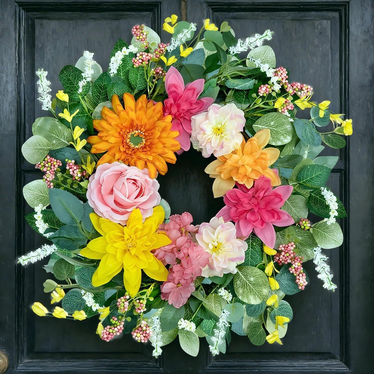 Spring Wreaths for Front Door 24 Inch,Outdoor Front Door Wreath with Florals …