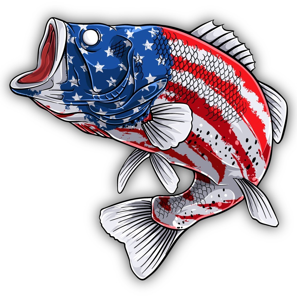 Bass Fishing American Flag Scales Design Cut To Shape Vinyl Sticker