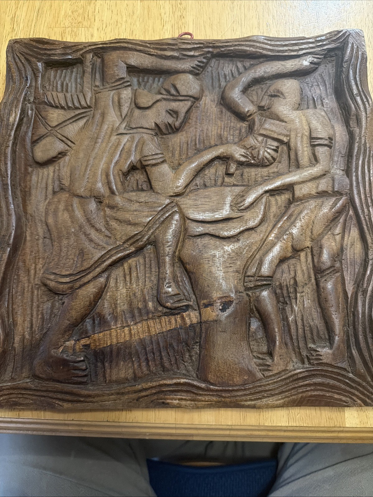 Vintage Hand-Carved Wooden Wall Plaque Haitian Folk Art Cultural Scene Decor 12”