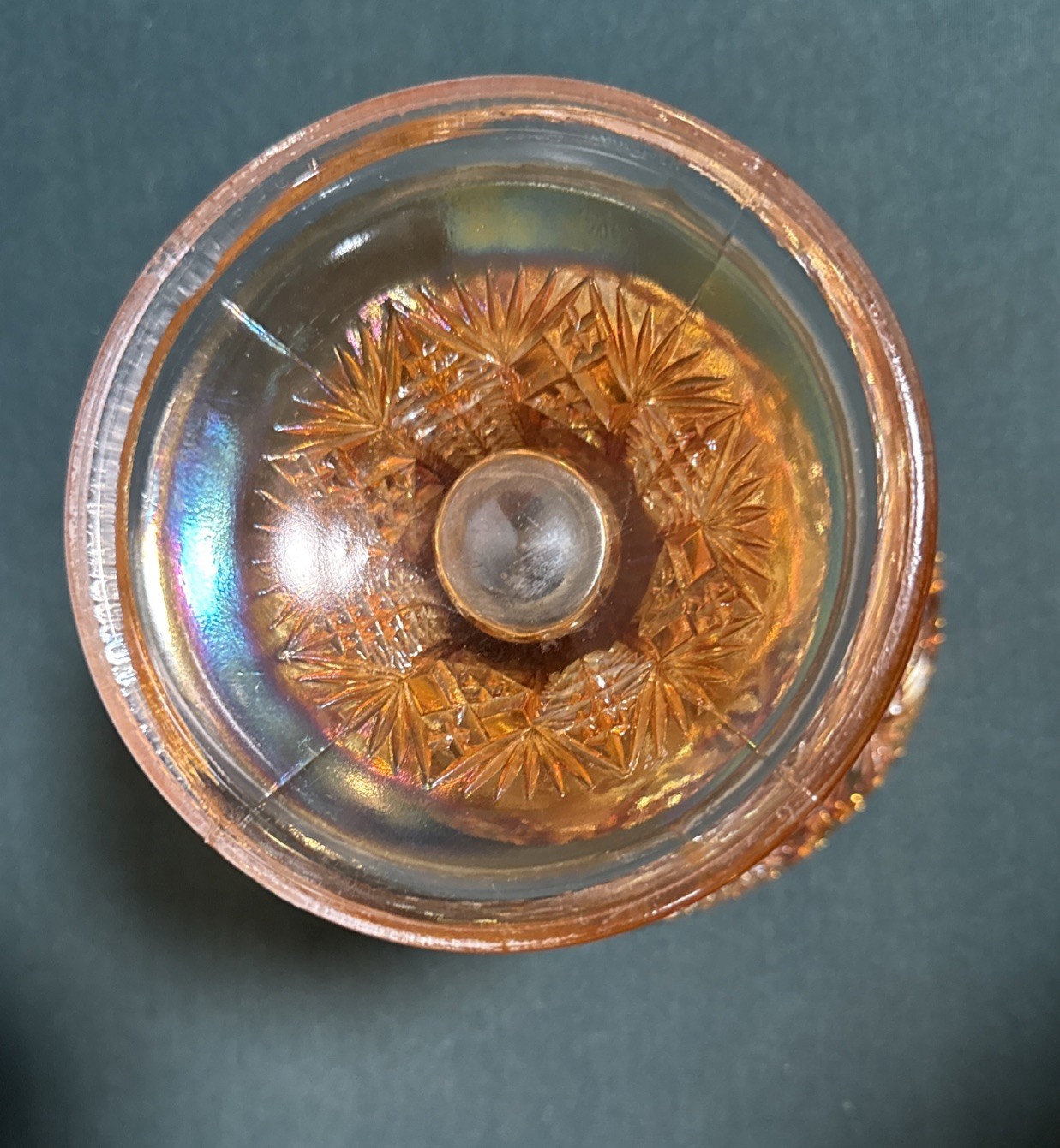 Iridescent Marigold Carnival Glass Centerpiece Serving Fruit Bowl 2 pc. Pedestal