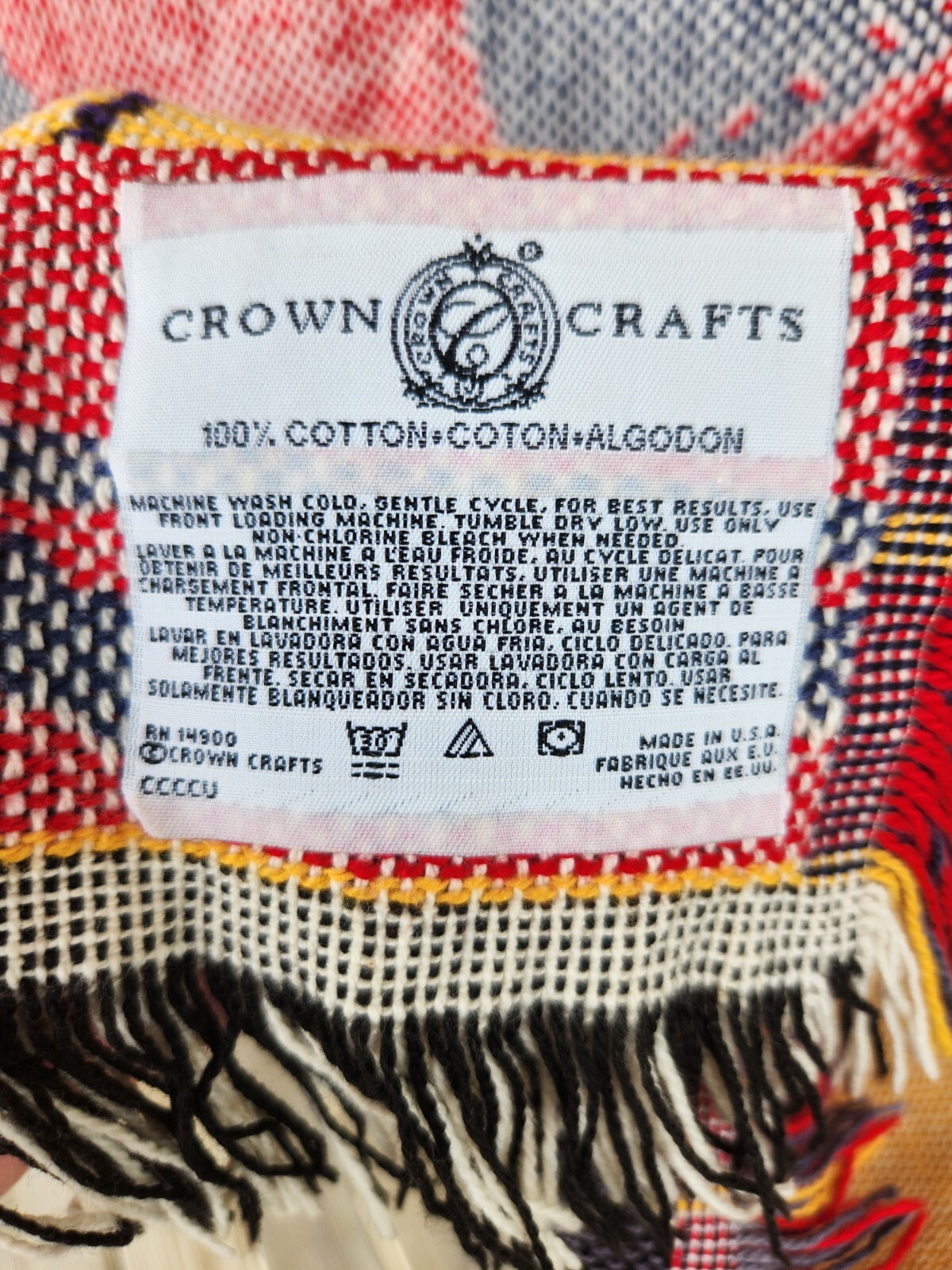Vintage Crown Crafts Angel Christmas Throw Blanket Fringed Afghan Cotton 48″x63″