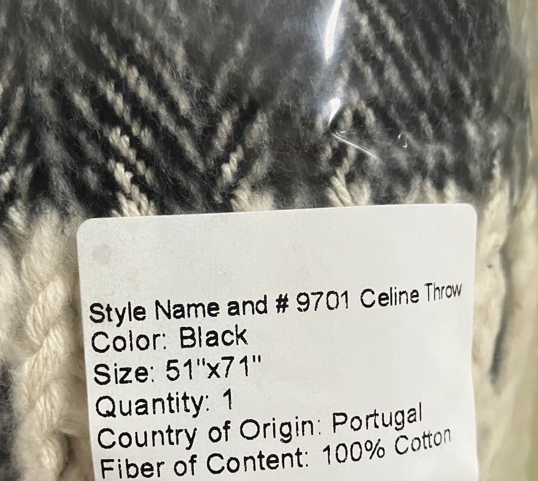 Sferra Celine Cotton Throw Blanket Black Herringbone Weave Fringed 71×51″ New