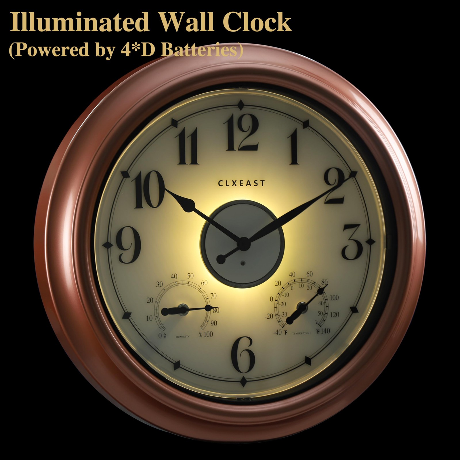 CLXEAST 18 Inch Illuminated Outdoor Indoor Clocks with Smart Sensor,