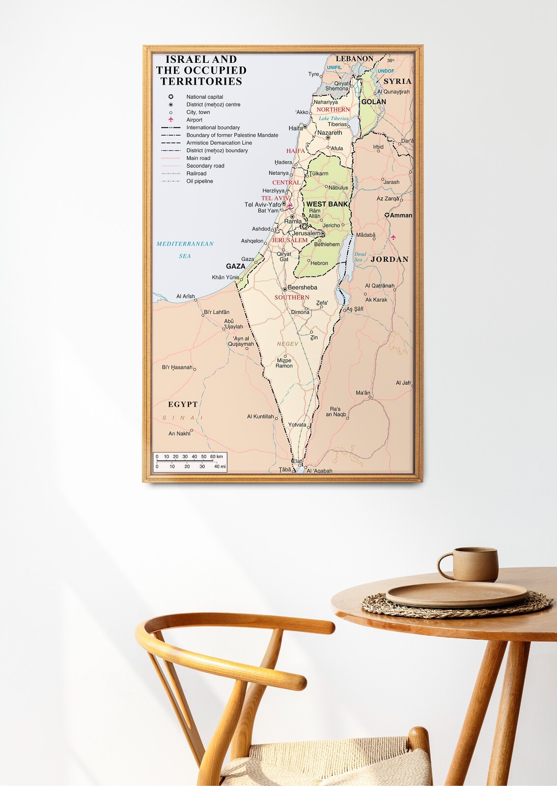 Israel and Occupied Territories 2018 Map Palestine War Gaza West Bank Lebanon