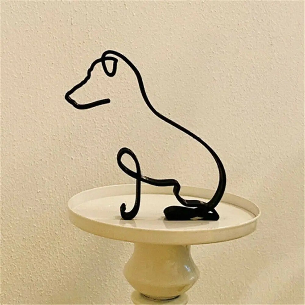 Metal Cat Dog Statue Modern Abstract Art Sculpture Ornaments Home Office Decor