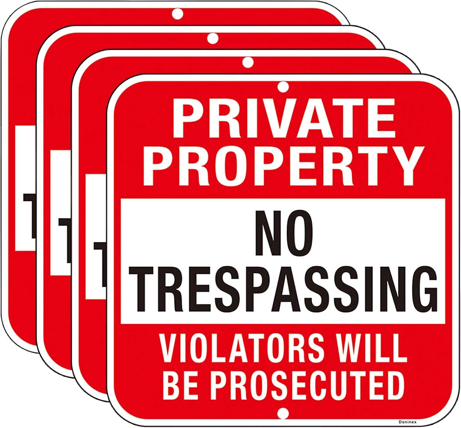 Large (4 Pack) Private Property No Trespassing Sign, 12X12 Inches Metal Heavy Du