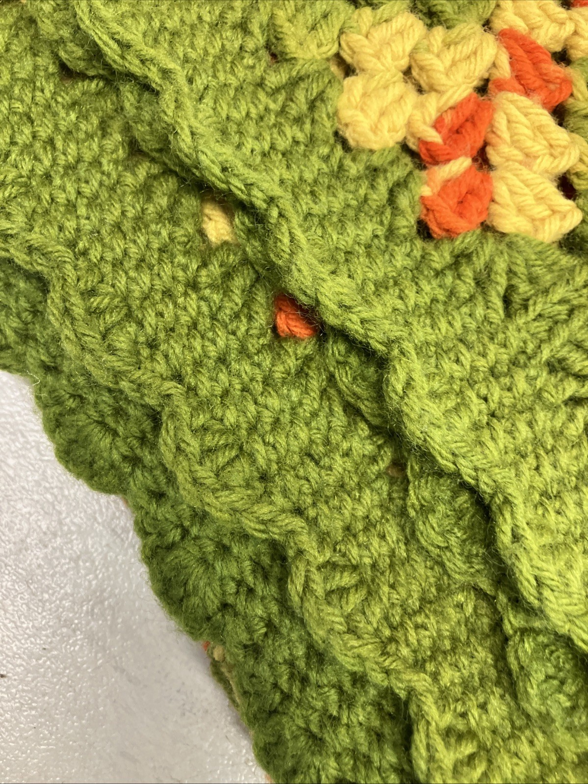 Granny Square Afghan Green Orange Yellow Blanket 60”x72” Psychedelic Spring