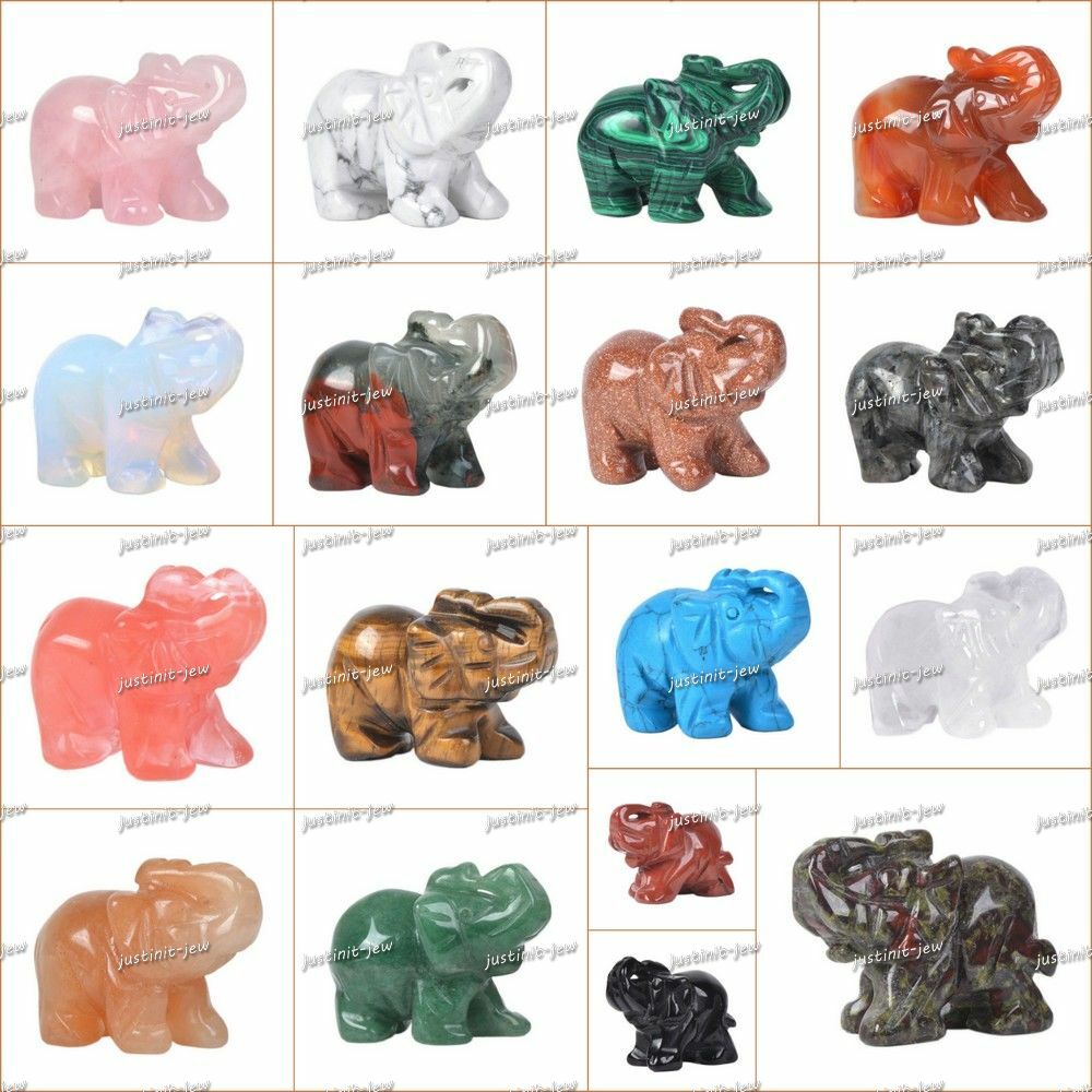 40mm Carved Gemstone Elephant Healing Guardian Statue Figurine Crafts 1.6″