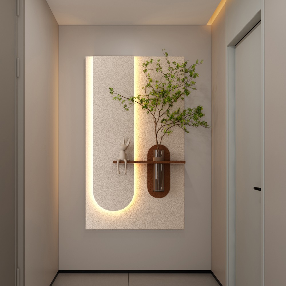 Adjustable 3-Color LED Sandstone Wall Decor with Simulated Green Plants