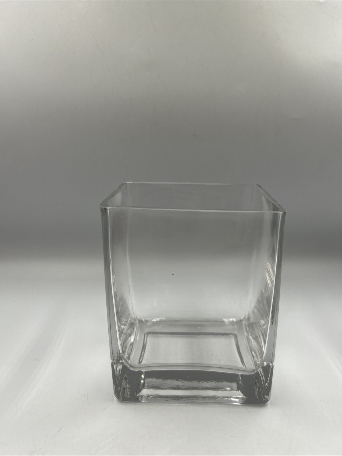 Modern Contemporary Rectangular Clear Glass Open Floral Vase 5.25″ x 4″ x 3.25″