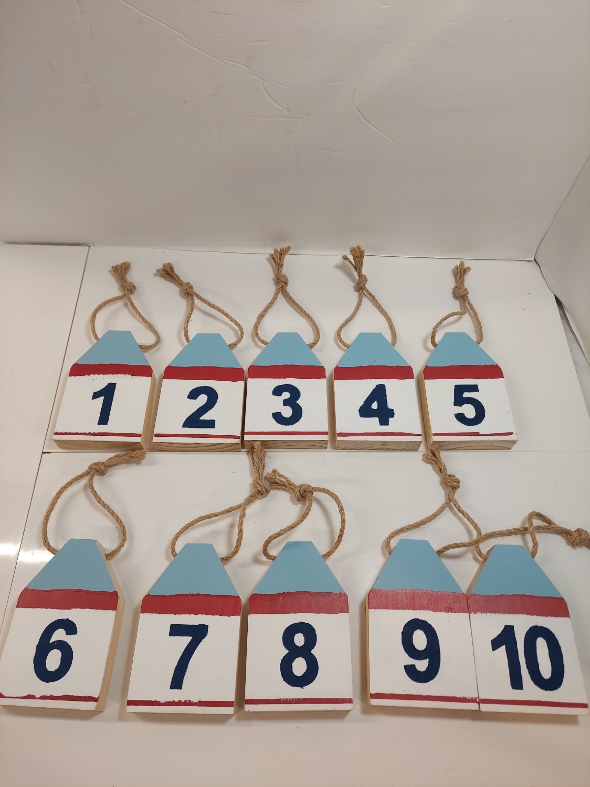 Hand painted hanging Wood Buoys Nautical Table Markers Numbers Weddings Events