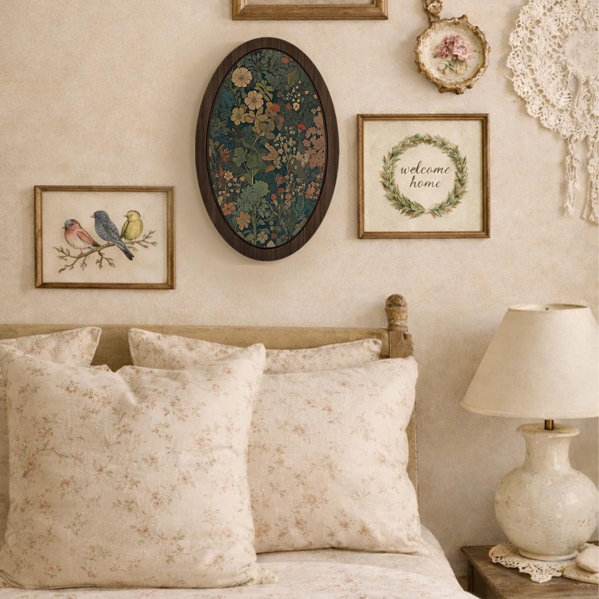 Vintage Dark Academia Wildflower Oval Framed Wall Art Decor,Dark Cottagecore …