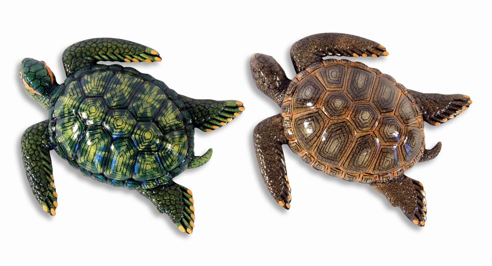 Hand Painted 6″ Sea Turtle Wall Mount Decor Sculpture Green Brown (Set Of 2) 17S