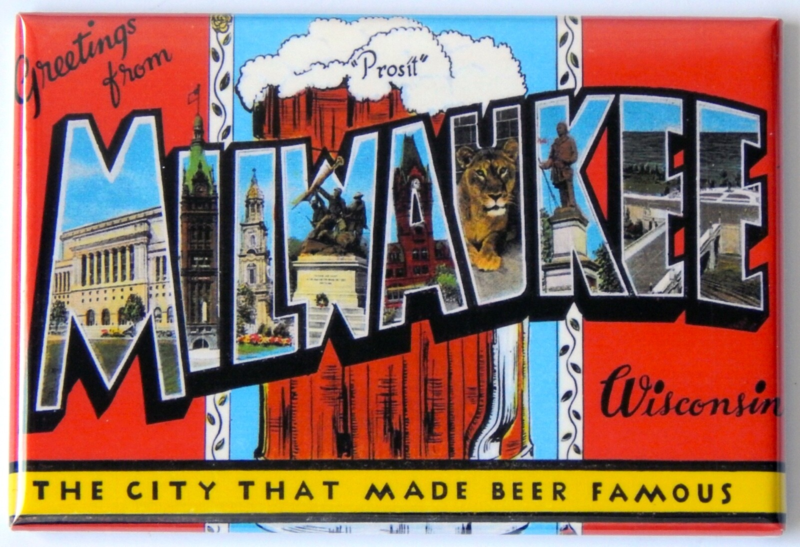 Greetings from Milwaukee Wisconsin FRIDGE MAGNET travel souvenir beer “style B”
