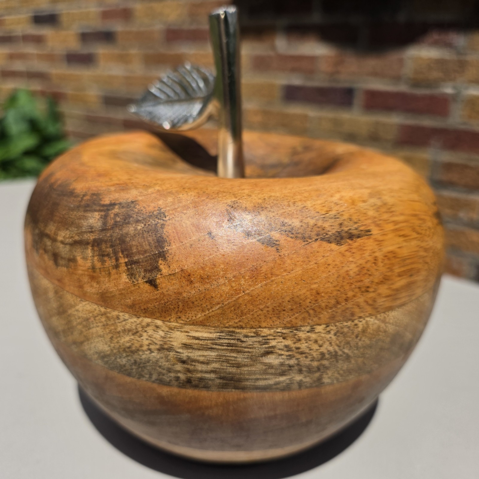 Large Solid Wood Apple With Metal Stem Folk Art Primitive Farmhouse Harvest