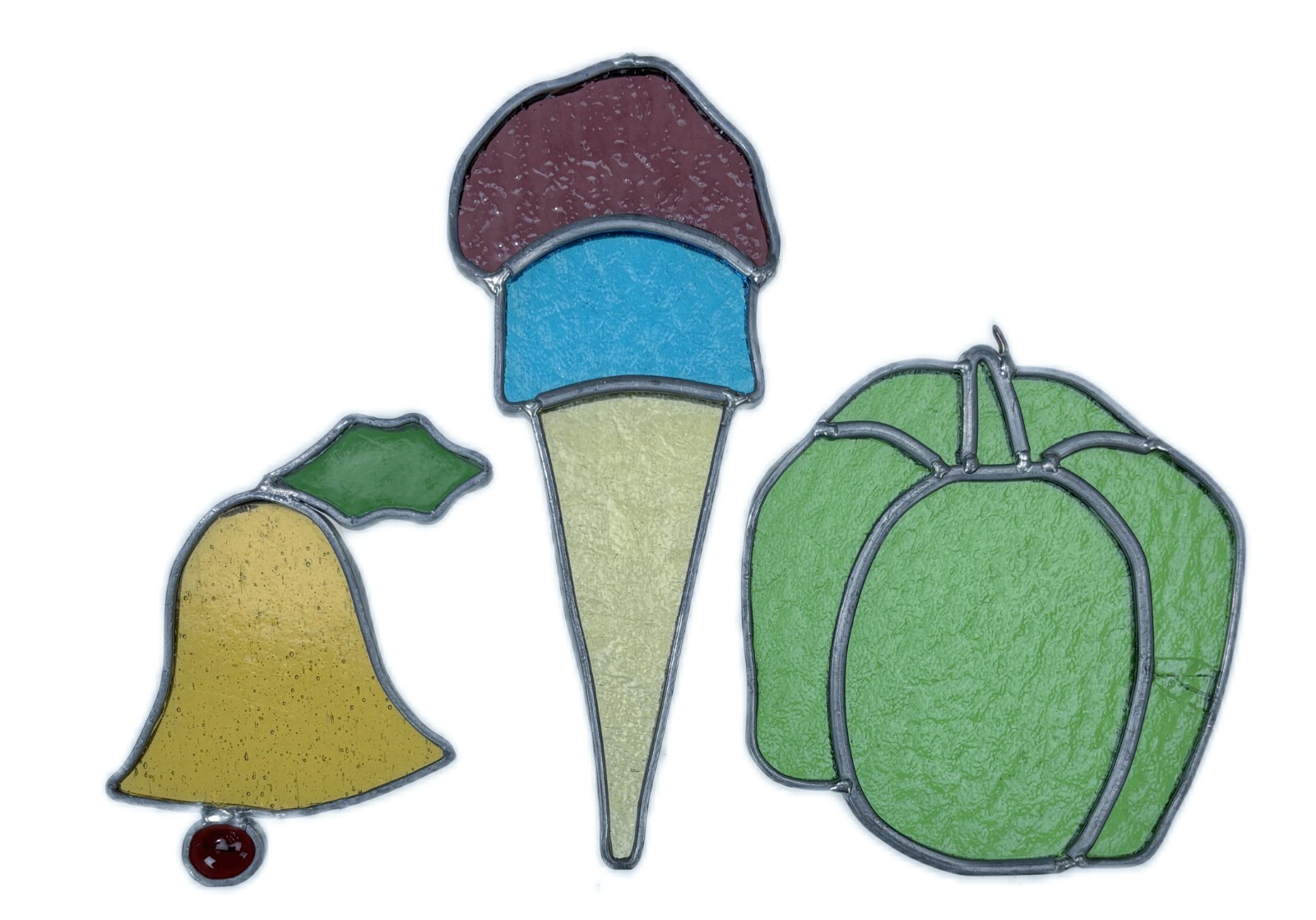 3 Suncatcher Stained Glass Craft Pieces Ornaments AS IS