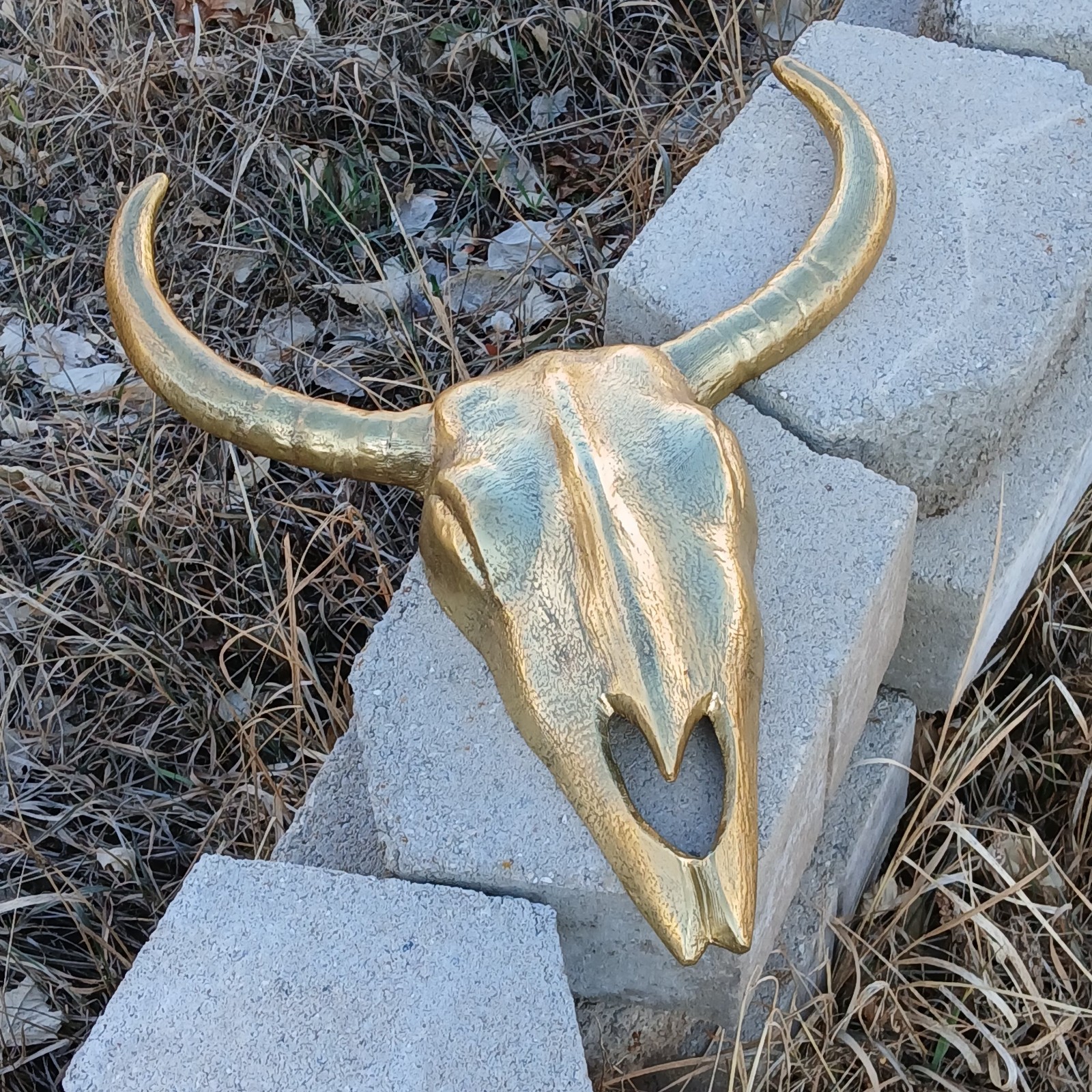 Western Americana Longhorn Skull Wall Decor Gold Tone 20” Steer Head Sculpture