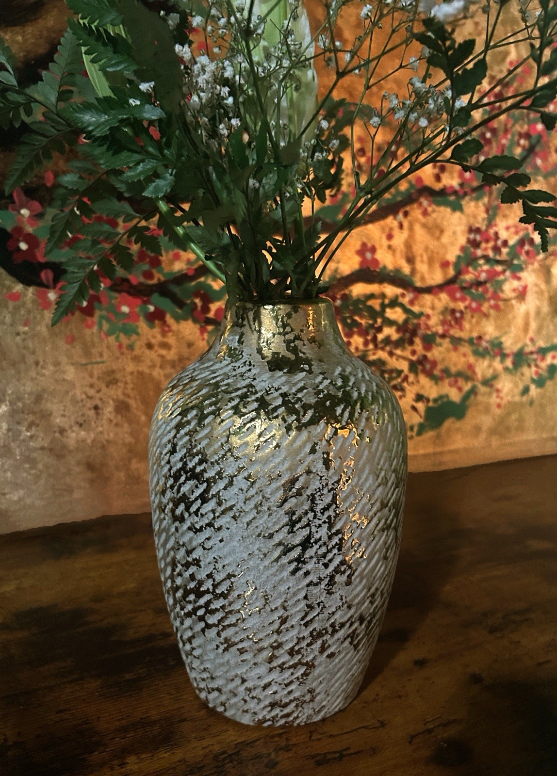 Golden Vase Ceramic Home Decor Hand Painted Decorative 8 Inch Tall