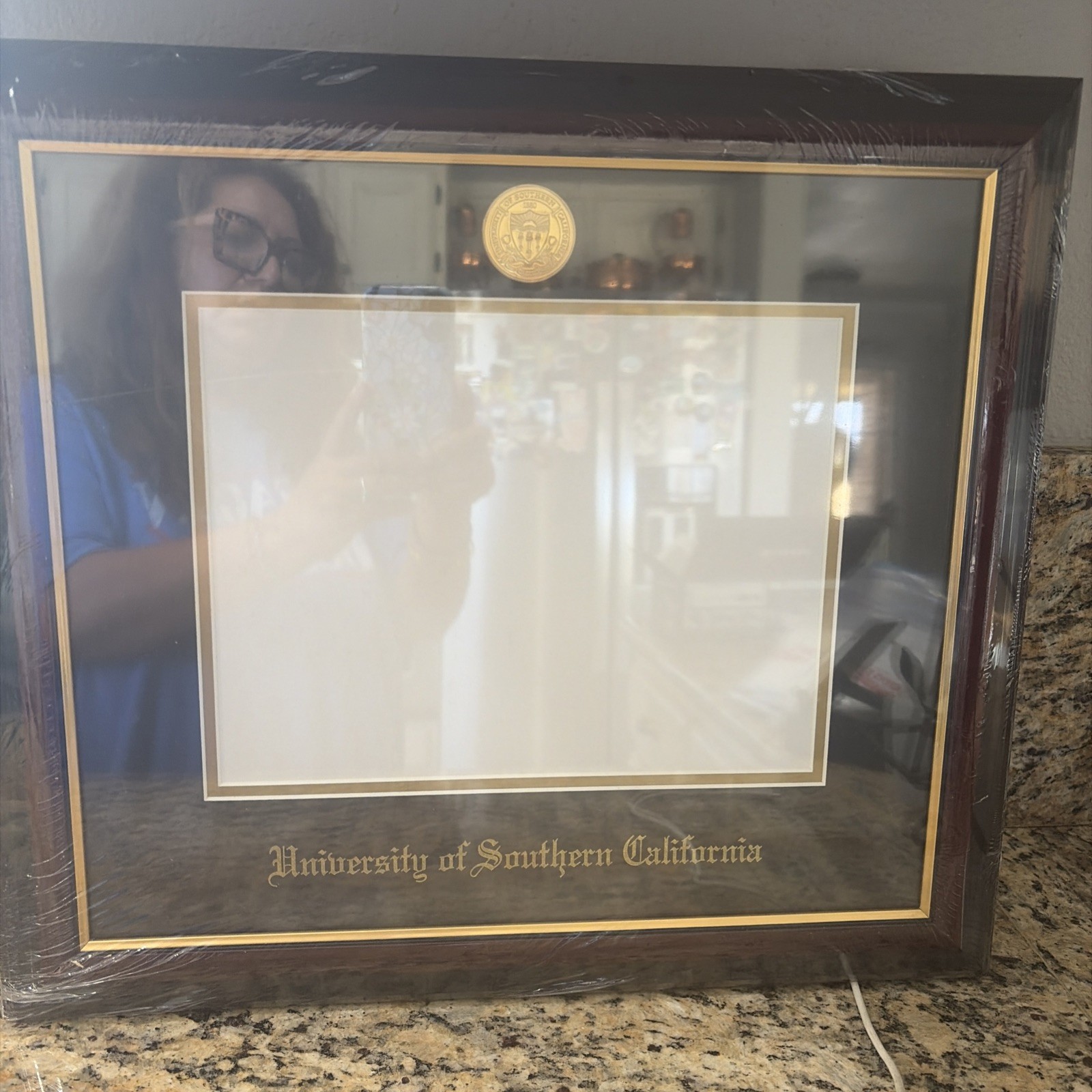 University of Southern California Diploma Frame with gold medallion .