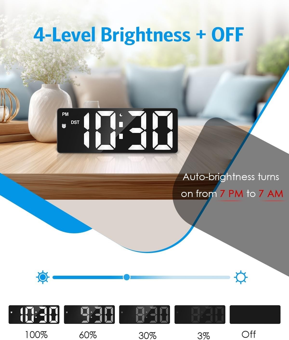Digital Alarm Clock, LED Clock for Bedroom, Electronic Desk Clock w/ Type-C Port