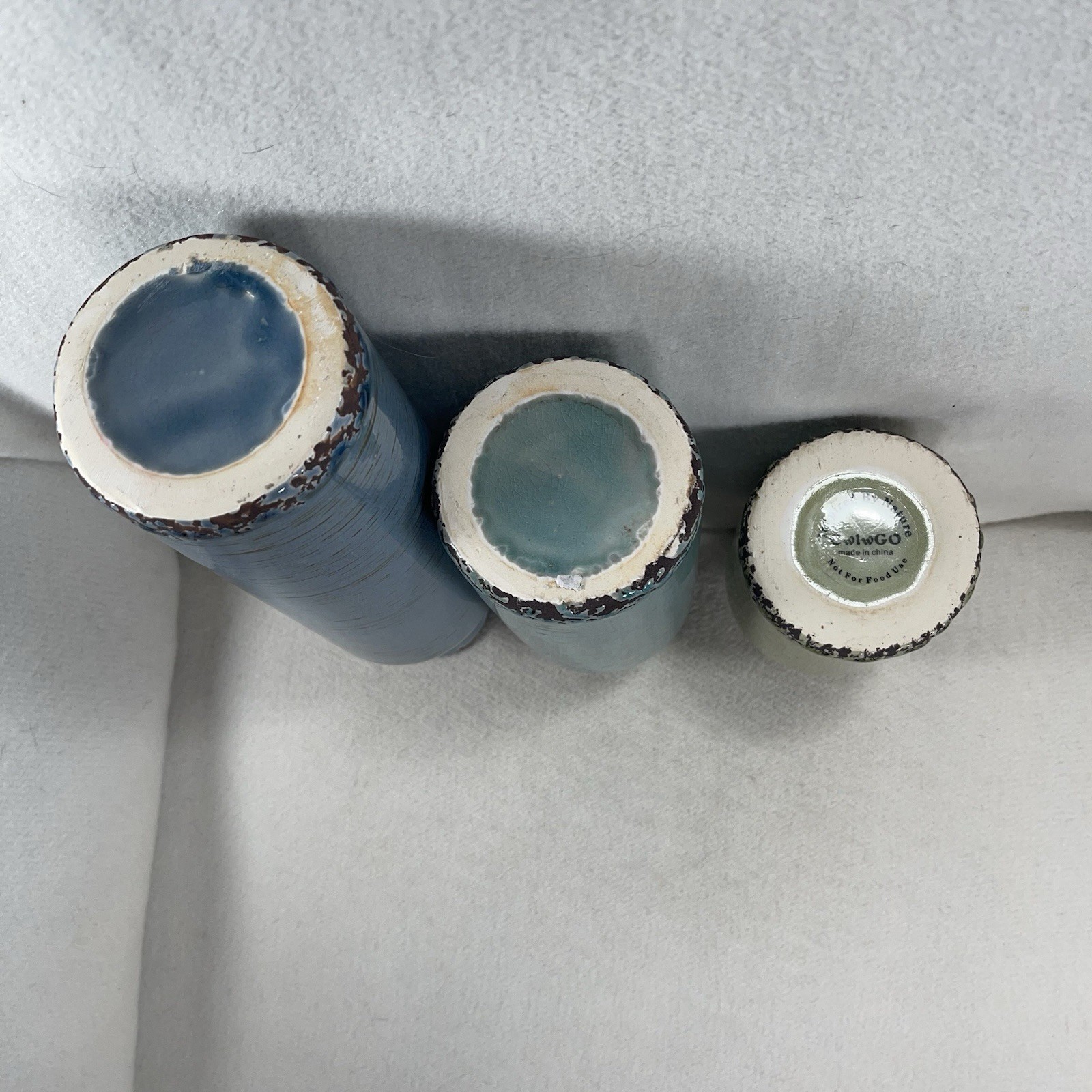Inspired By Nature Farmhouse Style Vase Set 3 Blue Green Gray W/ Crackle Glaze