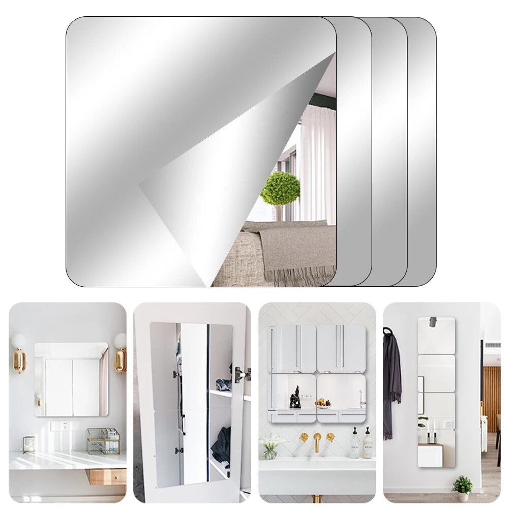 Mirrors Sheets Removable 4 Pack Stick On Wall Self Adhesive Acrylic Tiles Thick