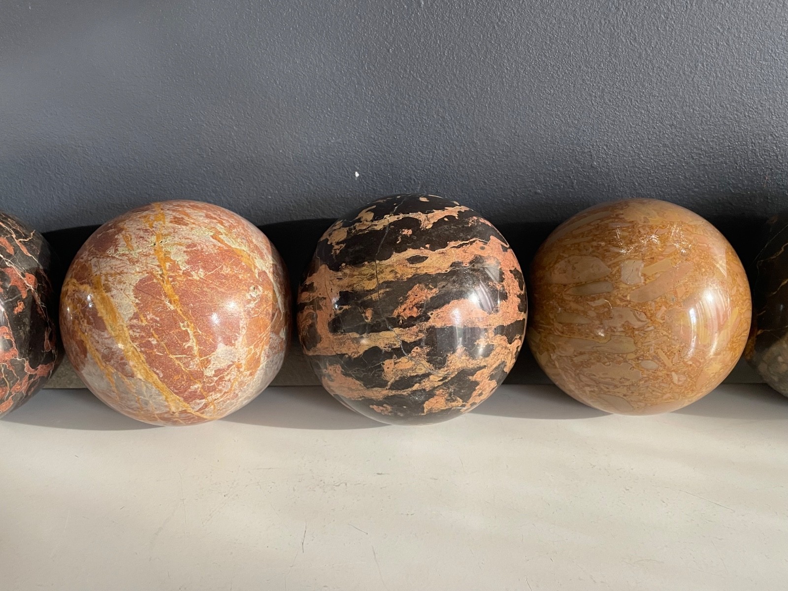 Set of 6 Polished Marble Stone Spheres 4” Decorative Orbs Natural Veined Art Dis