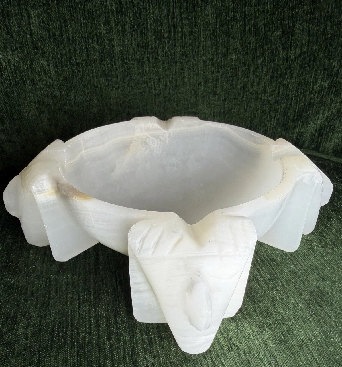 Vtg Mid Century Mexican White Onyx Bowl Sculptural Hand Carved Mesoamerican 3lb