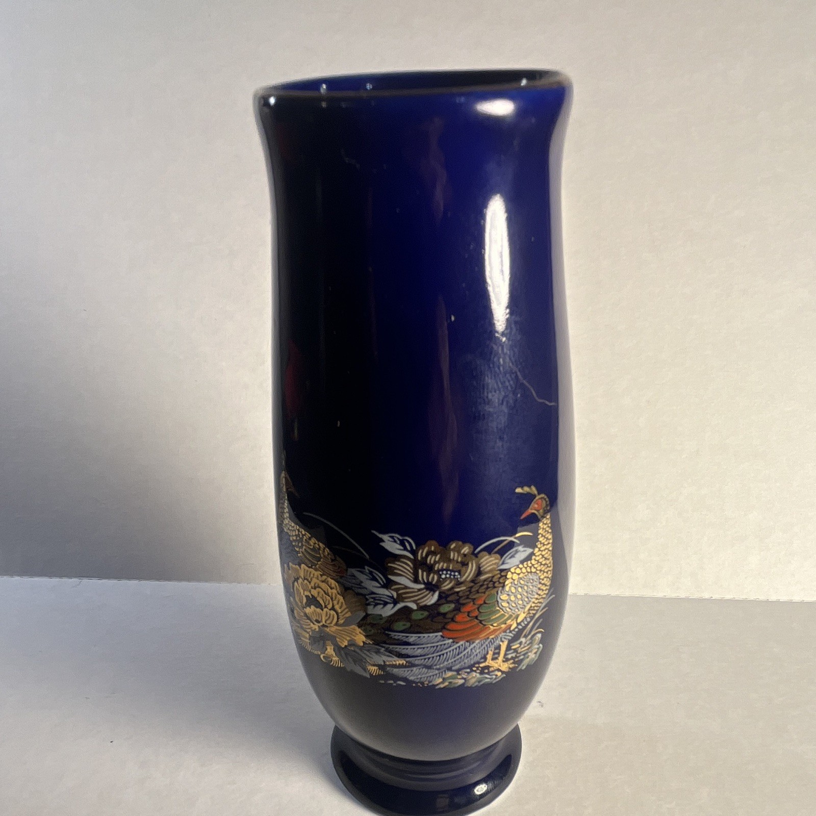 Blue Glossy Decorative Floral Bottle-Shaped Flower Vase, Free Standing