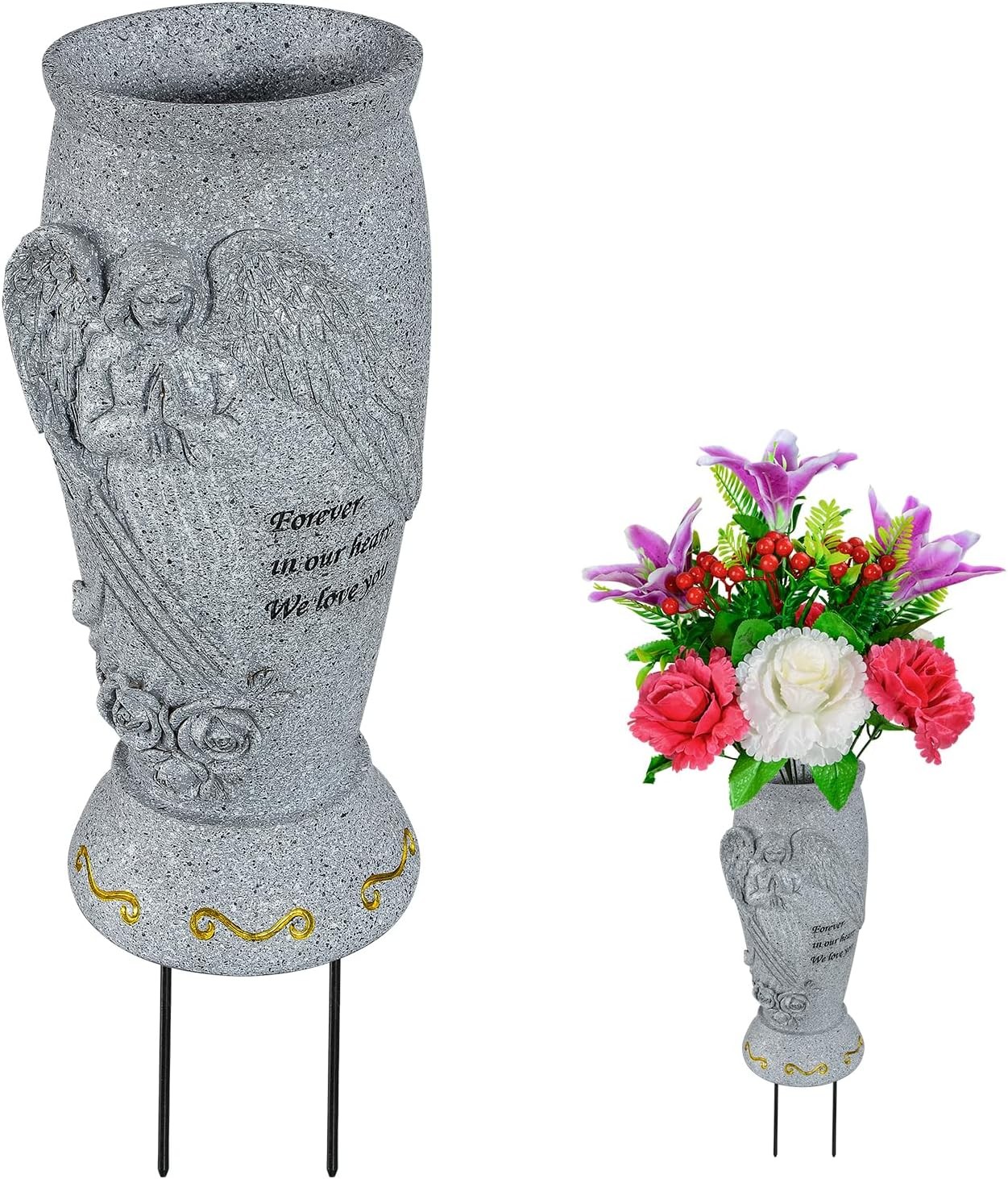 Cemetery Vase Memorial Grave Vase with Ground Spikes Angel Vases for Fresh/