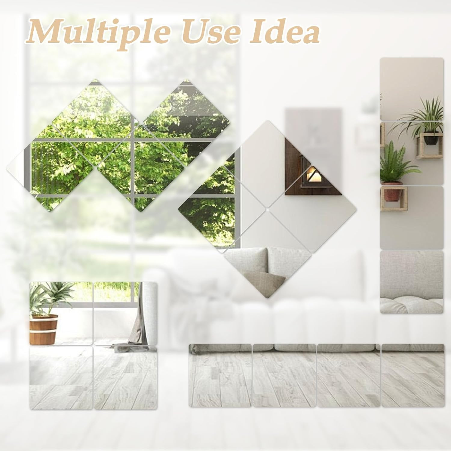 4 Pack Acrylic Mirror Tiles, Stick on Mirrors for Wall, Flexible Plastic Mirror