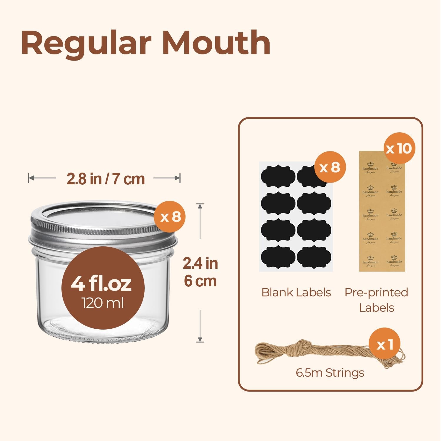 ComSaf Mini Mason Jars 4oz – 8 Pack, Regular Mouth 4oz*8 regular mouth, Clear