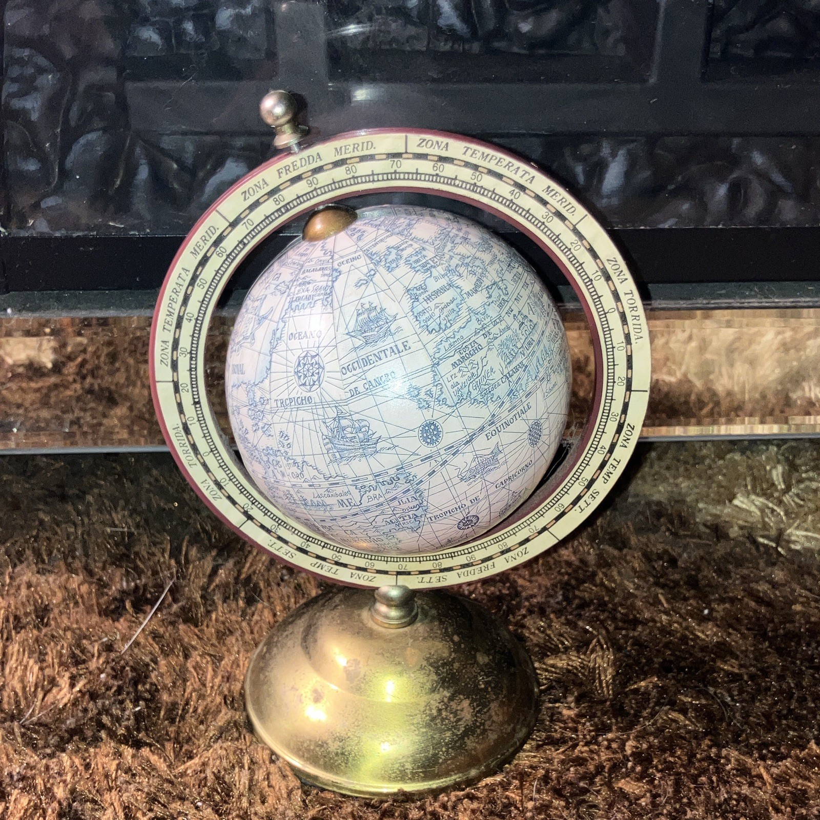 Rotating Decorative Tabletop Globe w/ Metallic Metal Base, Blue/White/Gold