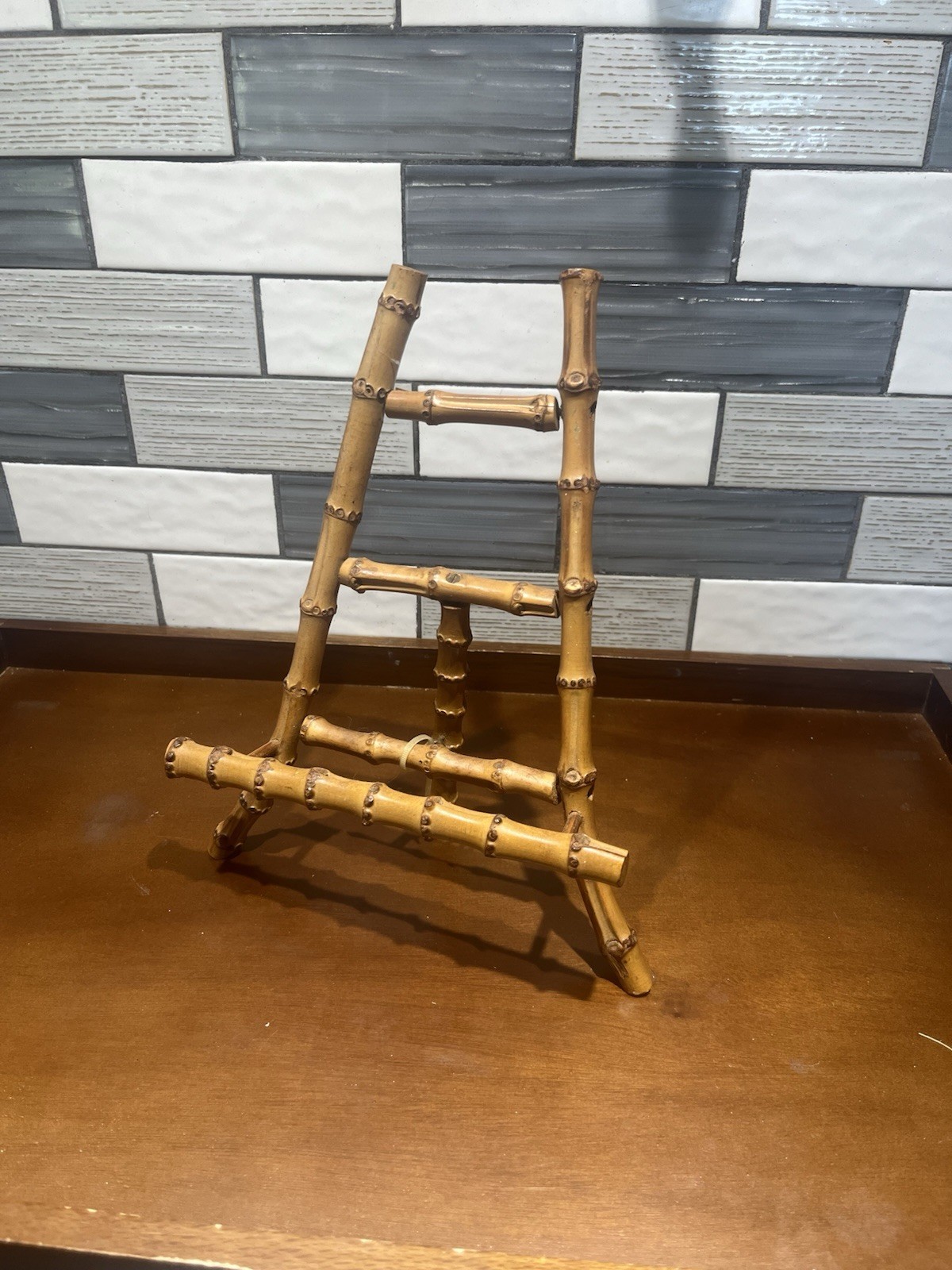 Vtg Genuine Bamboo Easel Stand MCM Picture Frame Holder Display 9”x7” READ