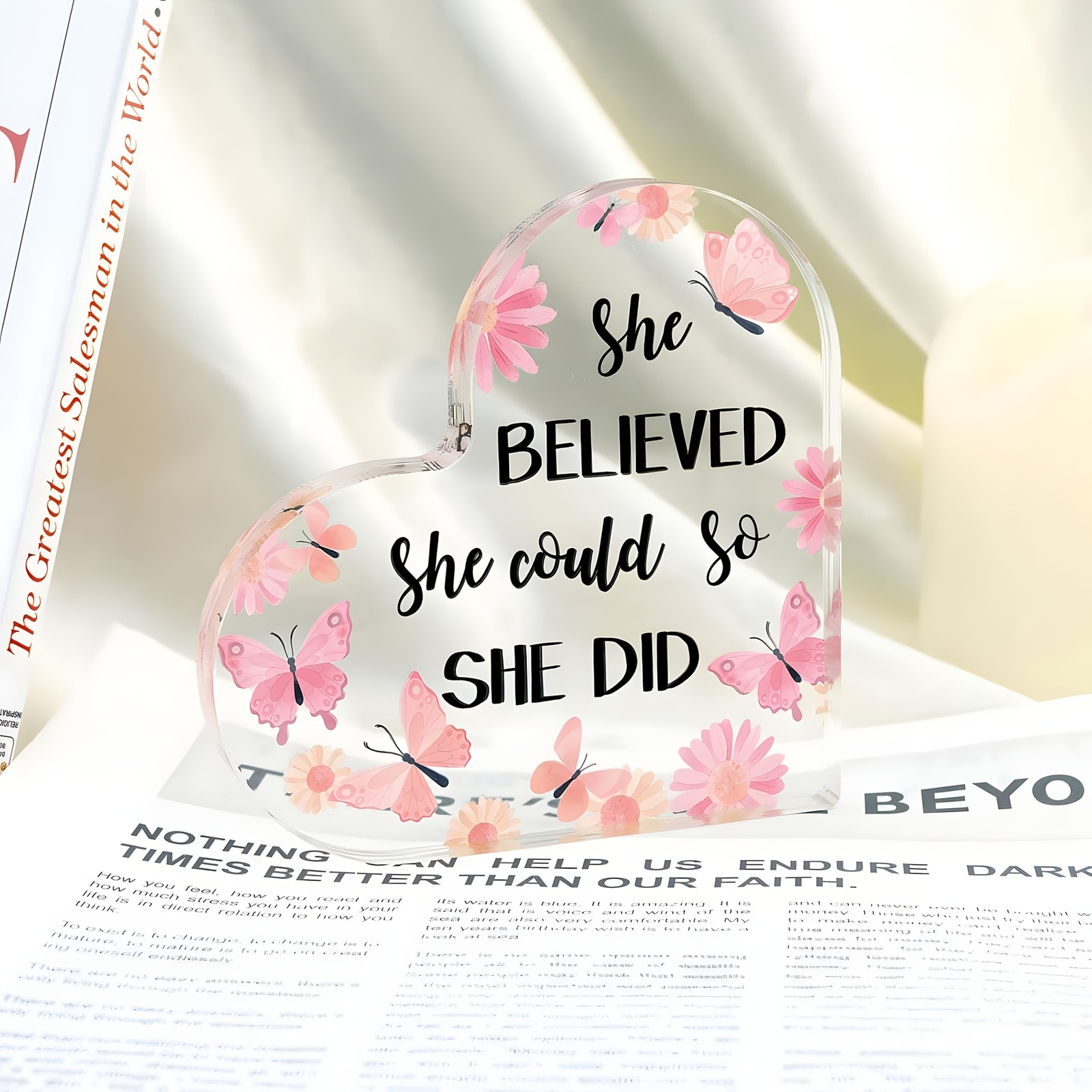 She Believed She Could So She Did Heart Plaque Women’s Empowerment Gift Decor
