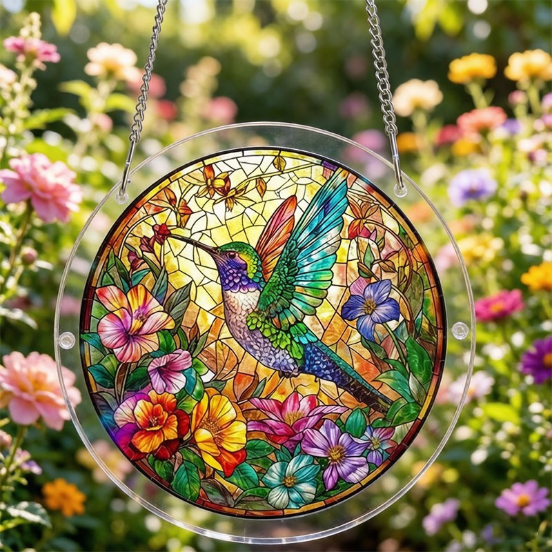 Garden Hummingbird Floral Acrylic Interlocking Puzzle Suncatcher Home Ornament