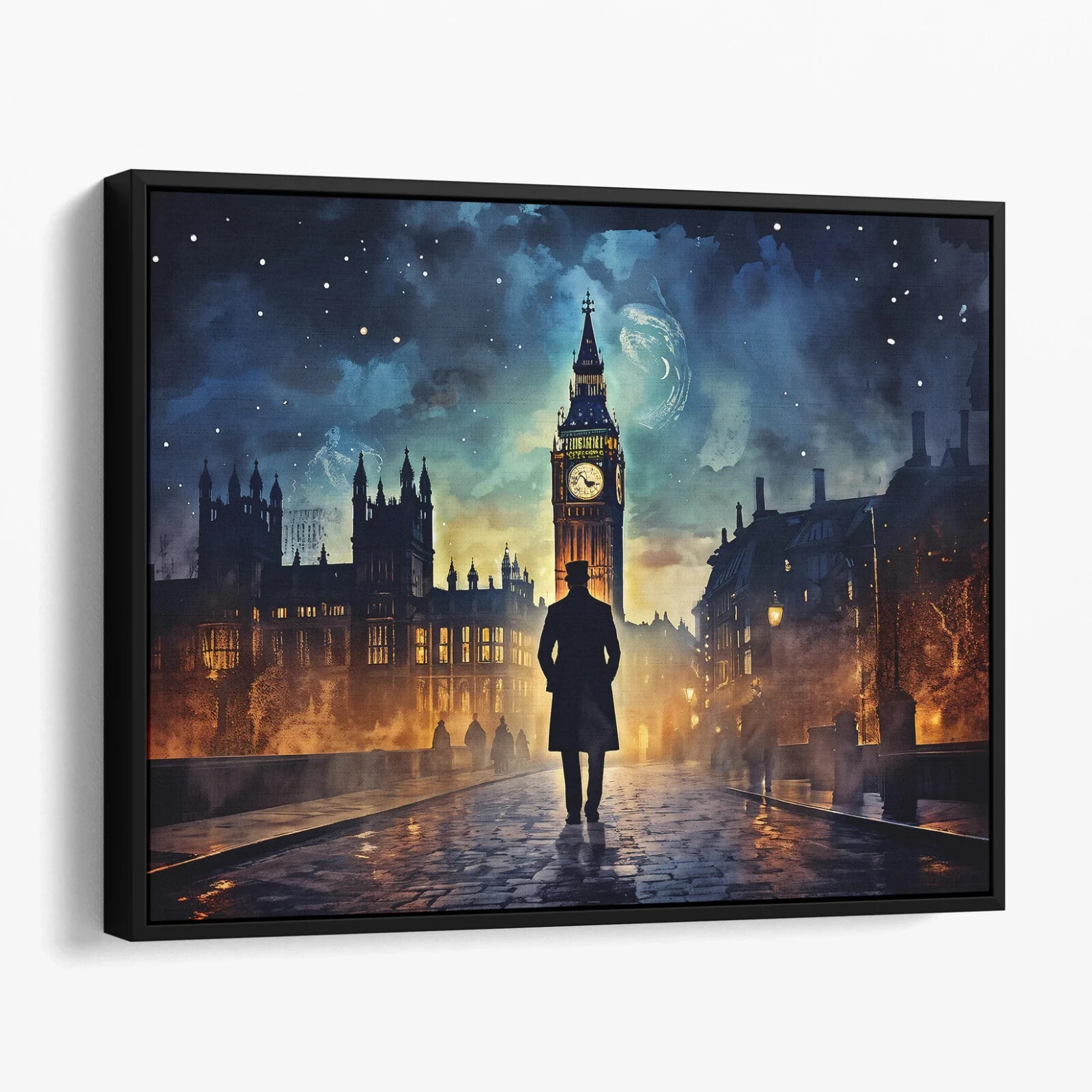 Sherlock Holmes in London Van Gogh Starry Night Retro Canvas Wall Art Print
