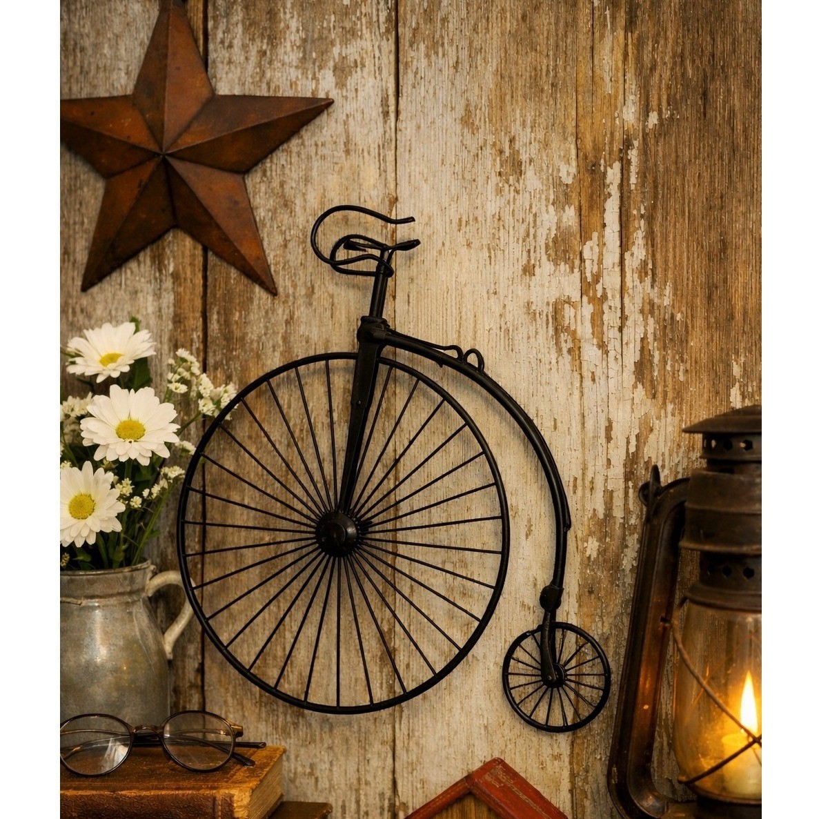 Vtg High Wheel Bicycle Wall Decor Small Black Victorian Penny Farthing Metal