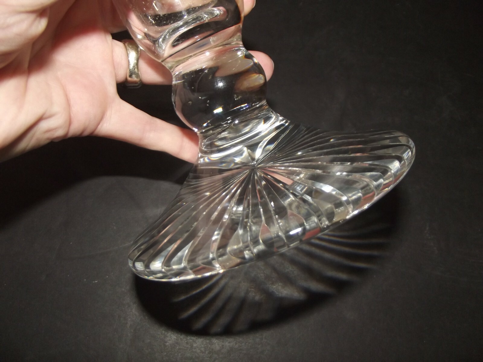 12″ footed Trumpet Flared VASE Art Glass leaded Crystal etched cut engraved Rose