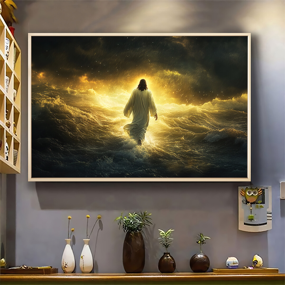 Jesus Walking On Water Poster Religious Wall Art, Christian Home Decoration Gift