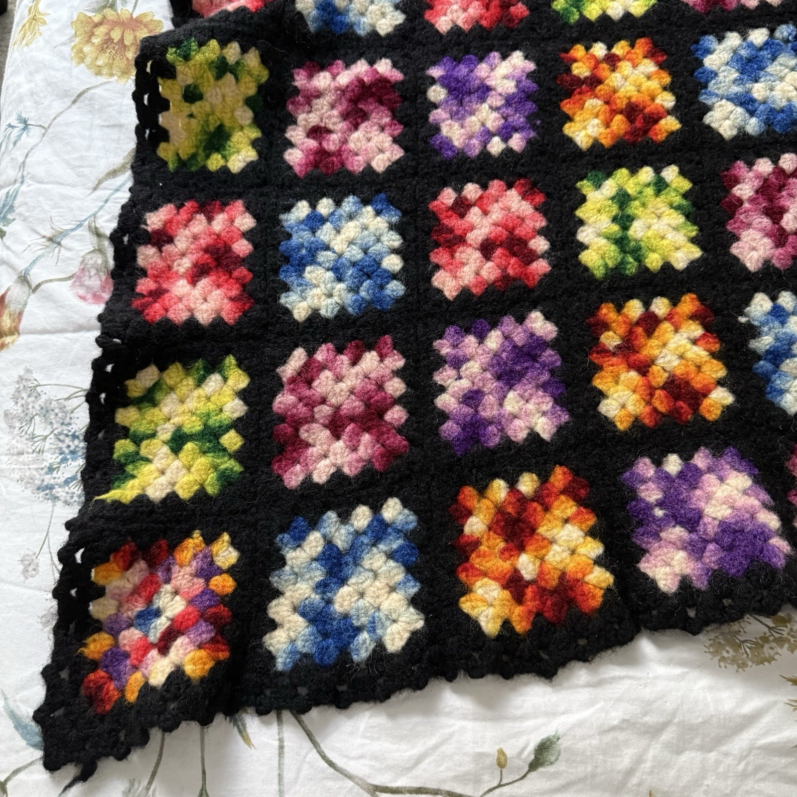Vintage Granny Square Crochet Knit Afghan Throw Blanket Multicolor 62”x 39”