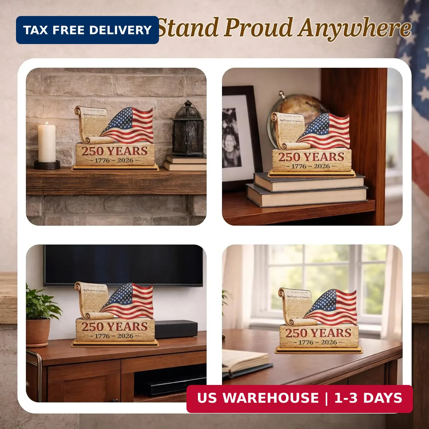 USA 250th Anniversary Decoration, 1776-2026 Wooden Plaque, 250 Anniversary Usa M