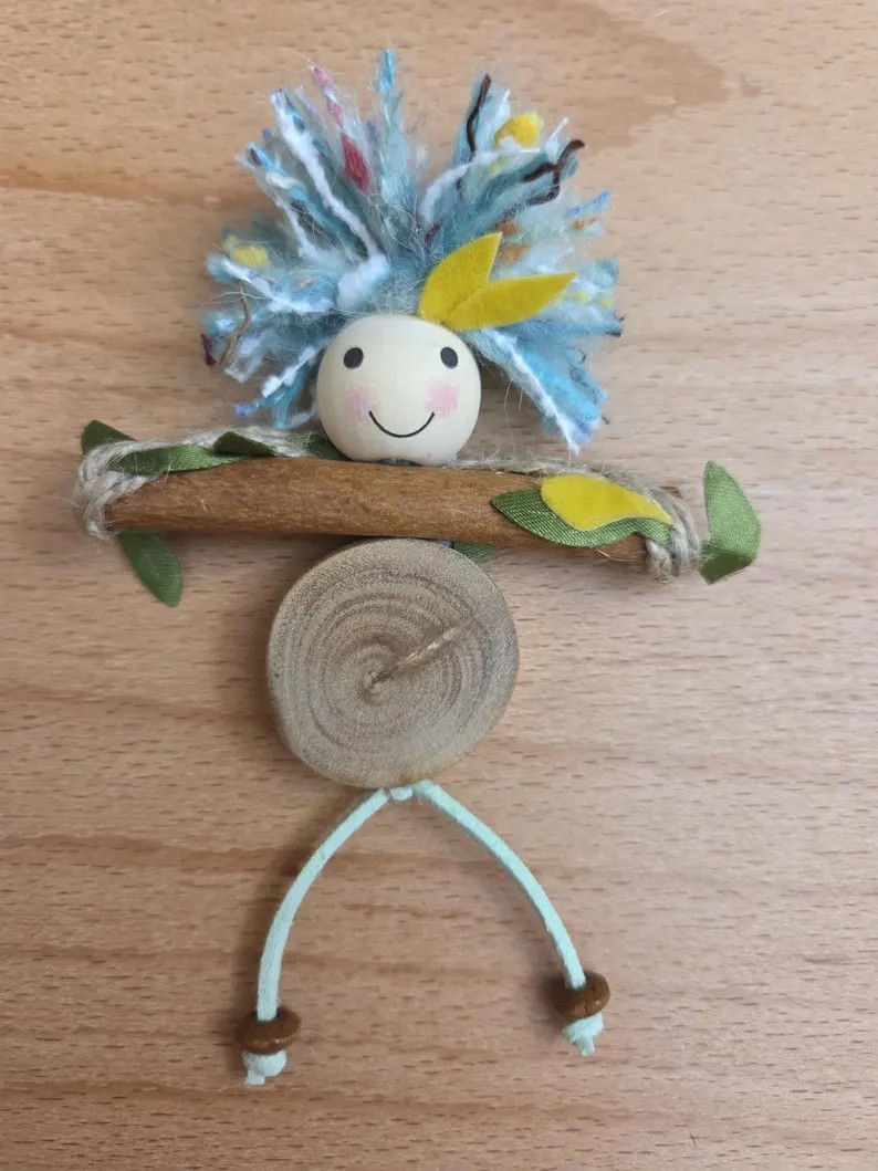 Whimsical Woodland Sprite Art Doll Handmade Fairy Tree Ornament Gift Cottagecore