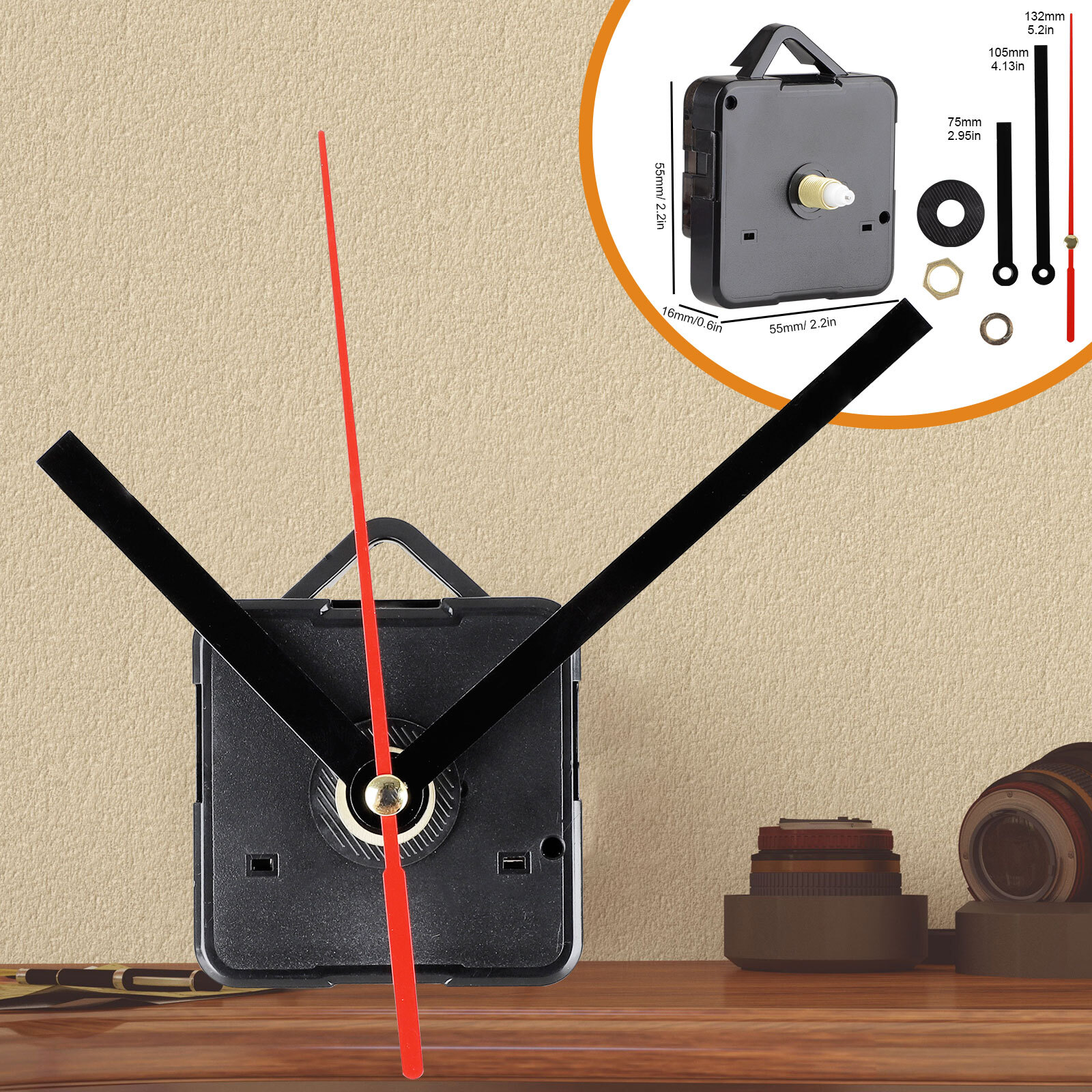 Replacement Quartz Wall Clock Movement Mechanism Motor With Hands & Fittings Kit
