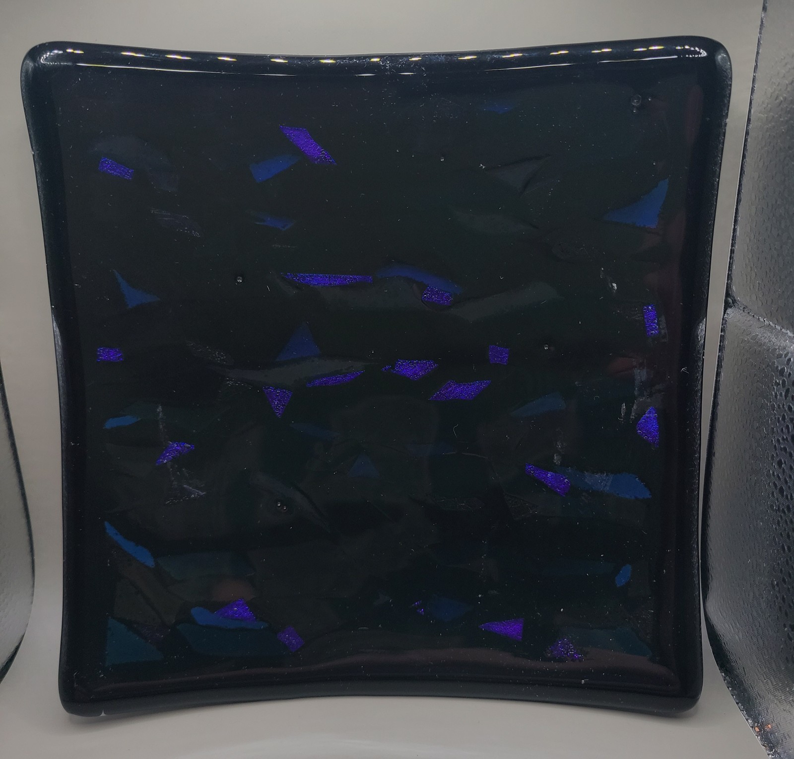 Handmade Black Dichroic Glass Fused Glass Trinket Dish Bowl 7.75×7.75″