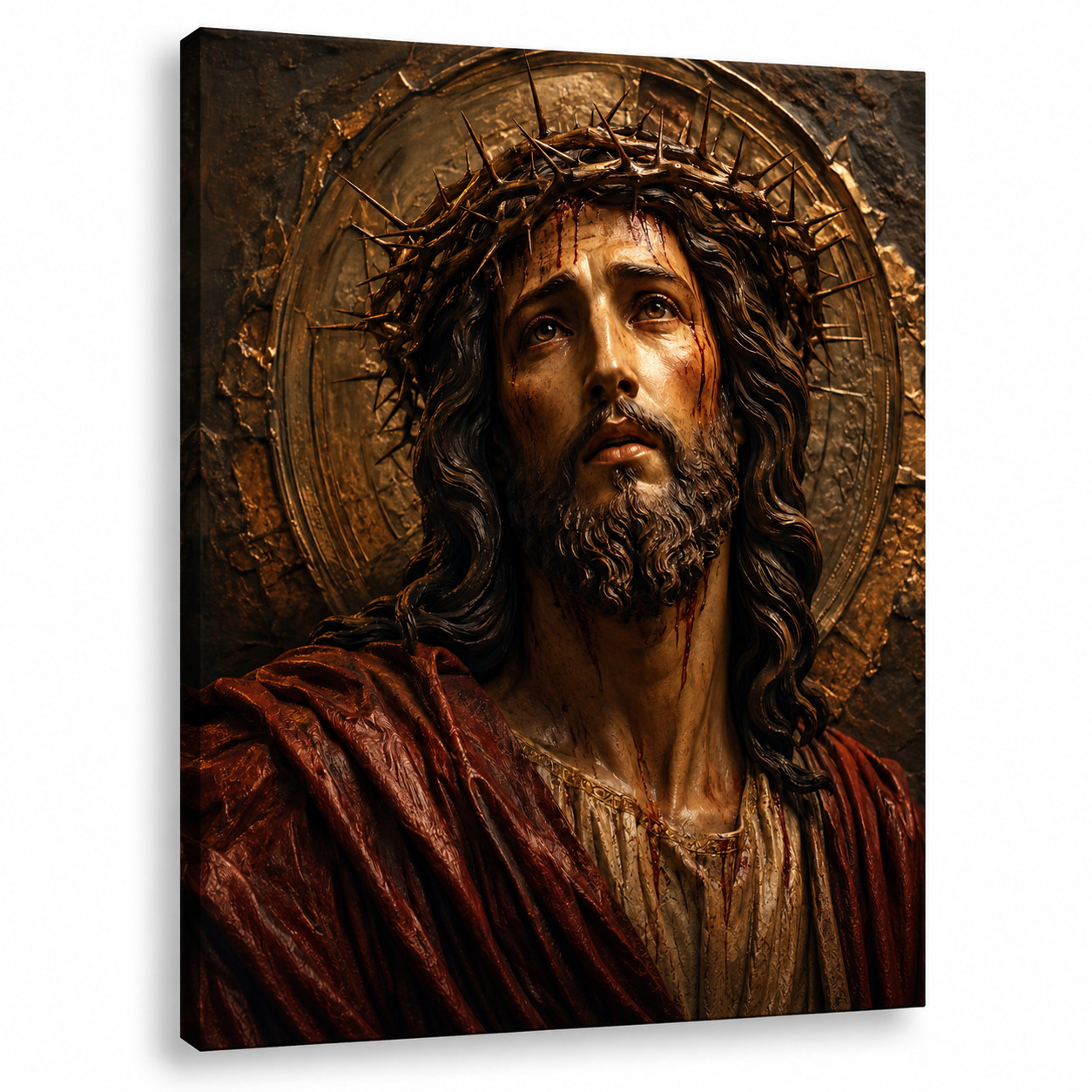 Jesus Crown of Thorns Canvas Wall Art Christian Religious Portrait Faith Home