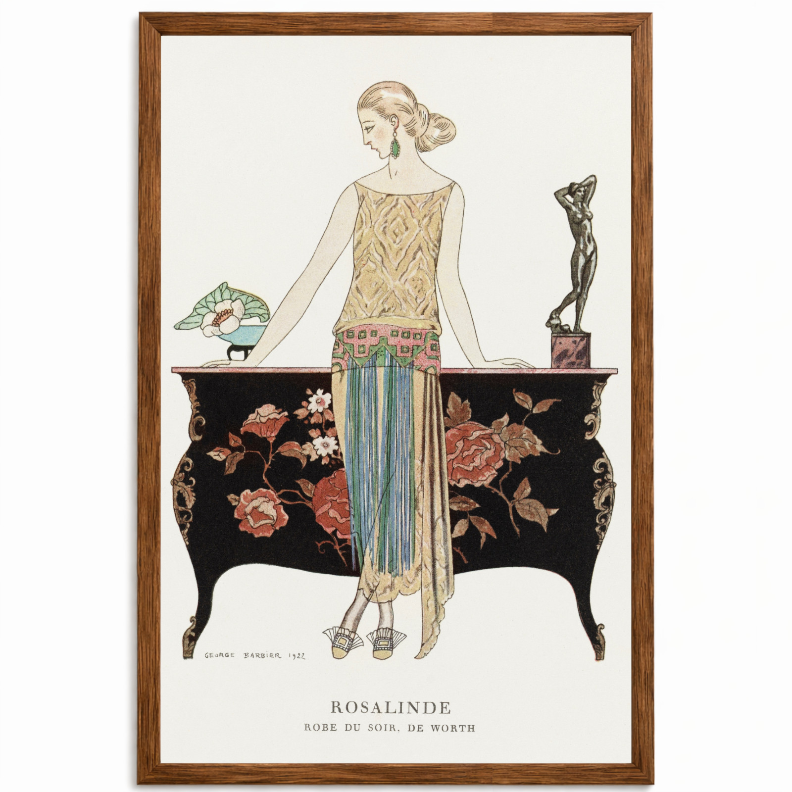 George Barbier Rosalinde Poster Framed 11×17 Art Deco Fashion Fashion Wall Art